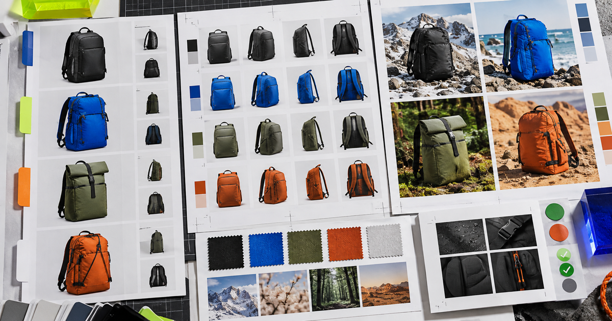 Editorial product media composition for ecommerce asset taxonomy for skus and variants