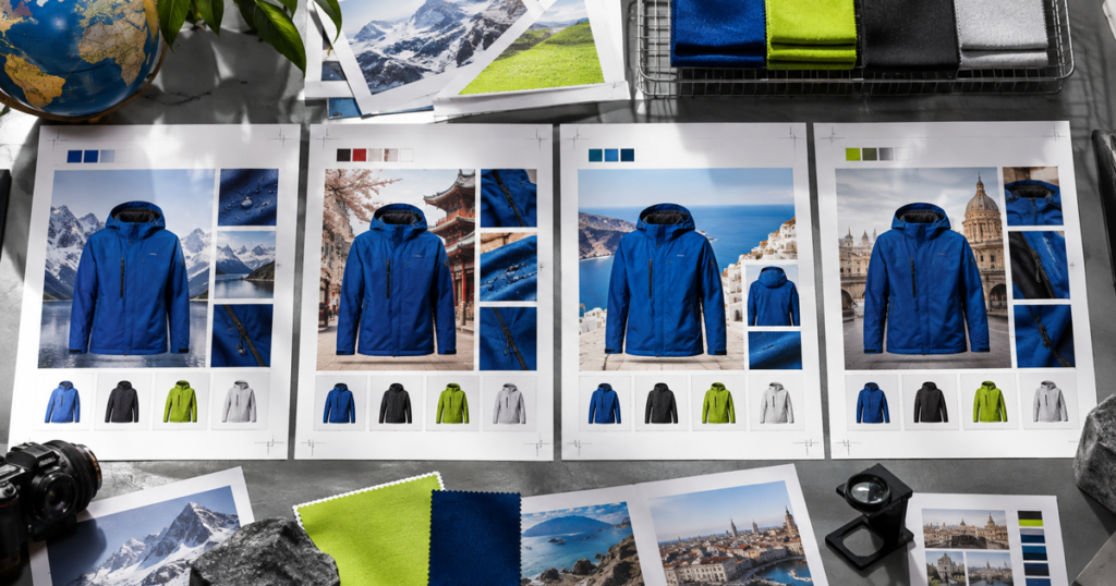 Editorial product media composition for managing assets across multiple shopify stores